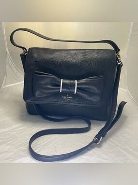 Kate Spade Coralie Black Pebbled Leather Bow Front Crossbody Bag